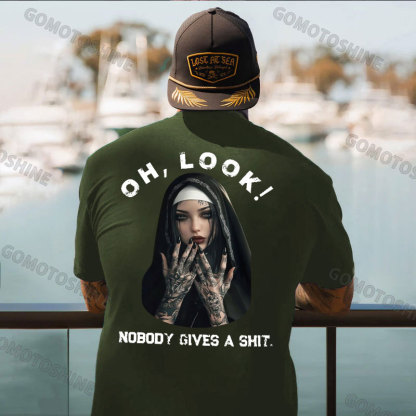 OH LOOK NOBODY GIVES A SHIT Tattooed Nun Print Men's T-Shirt