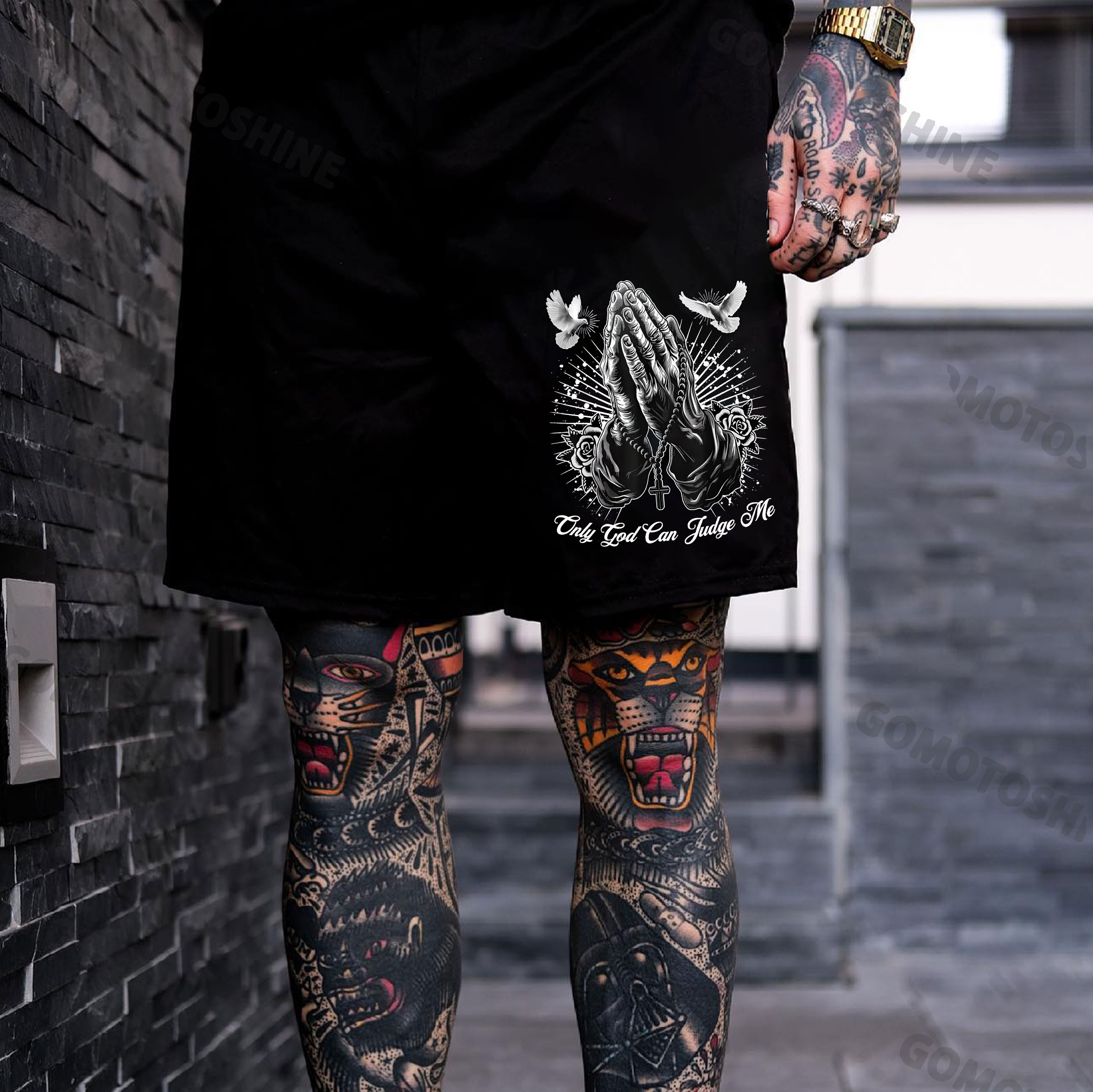 ONLY GOD CAN JUDGE ME Praying Gesture&Pigeon Print Men's Shorts
