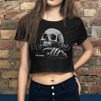 I'M FINE Drowning Skeleton Print Women's Cropped T-shirt