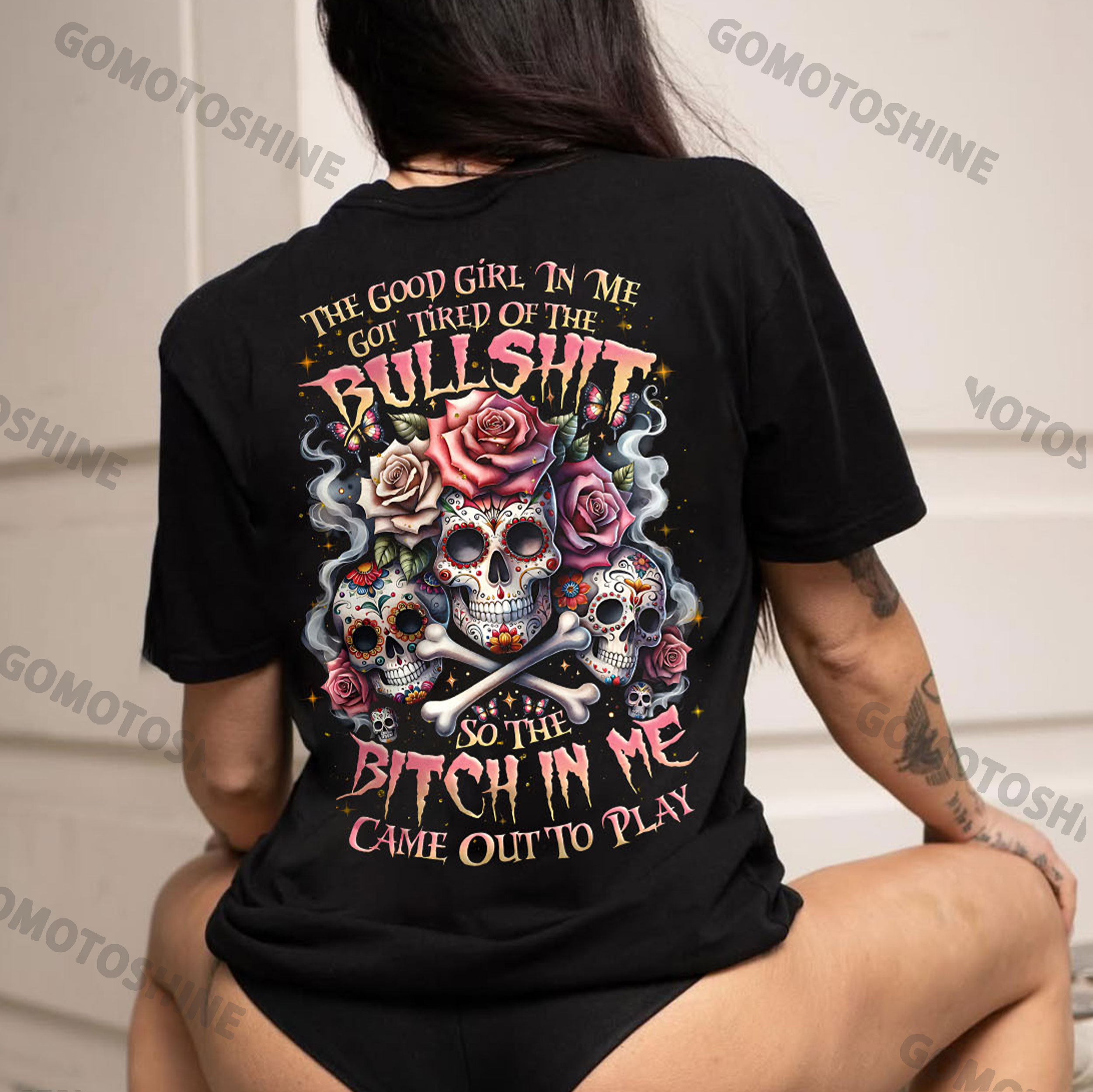THE GOOD GIRL IN ME GOT TIRED OF THE BULLSHIT Lady's Skull Print Women's T-shirt