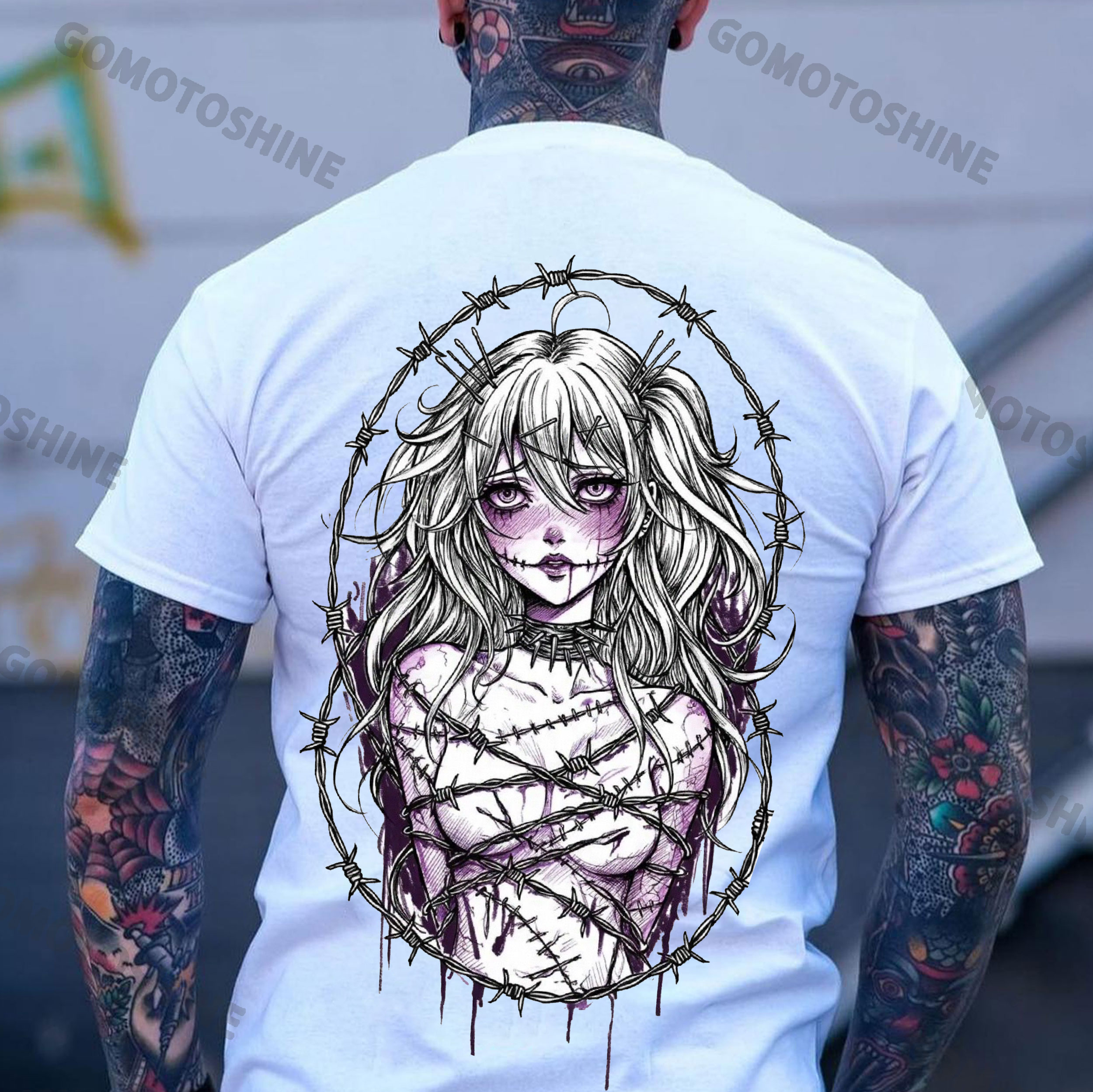 Naked Girl Tied Up With Barbed Wire Print Men's T-Shirt