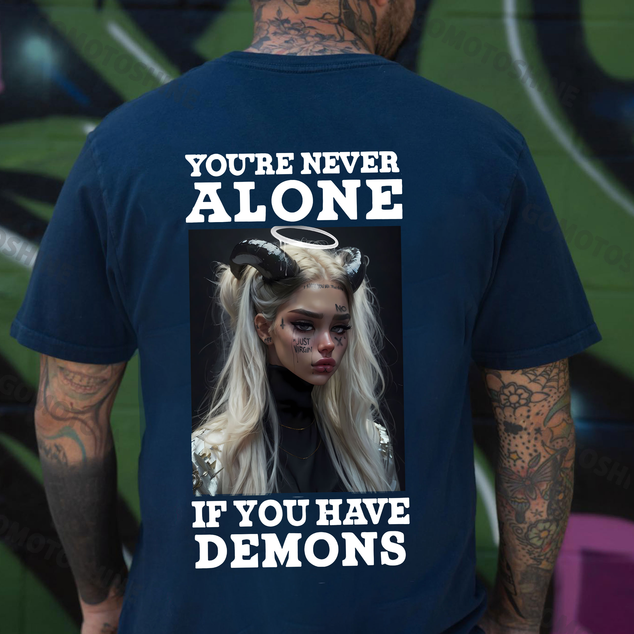 YOU'RE NEVER ALONE IF YOU HAVE DEMONS Gloomy Devil Girl Print Men's T-Shirt