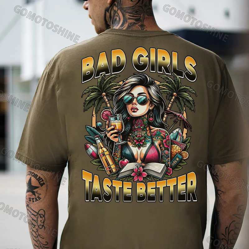 BAD GIRLS TASTE BETTER Vacation Tattooed Lady Print Men's T-Shirt