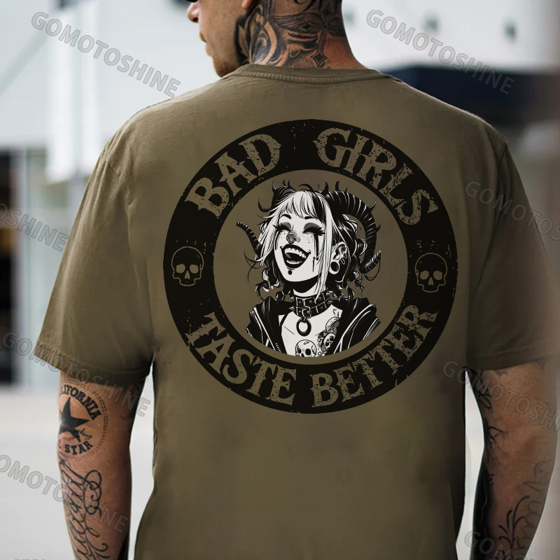 BAD GIRLS TASTE BETTER Laughing Devil Girl Print Men's T-Shirt