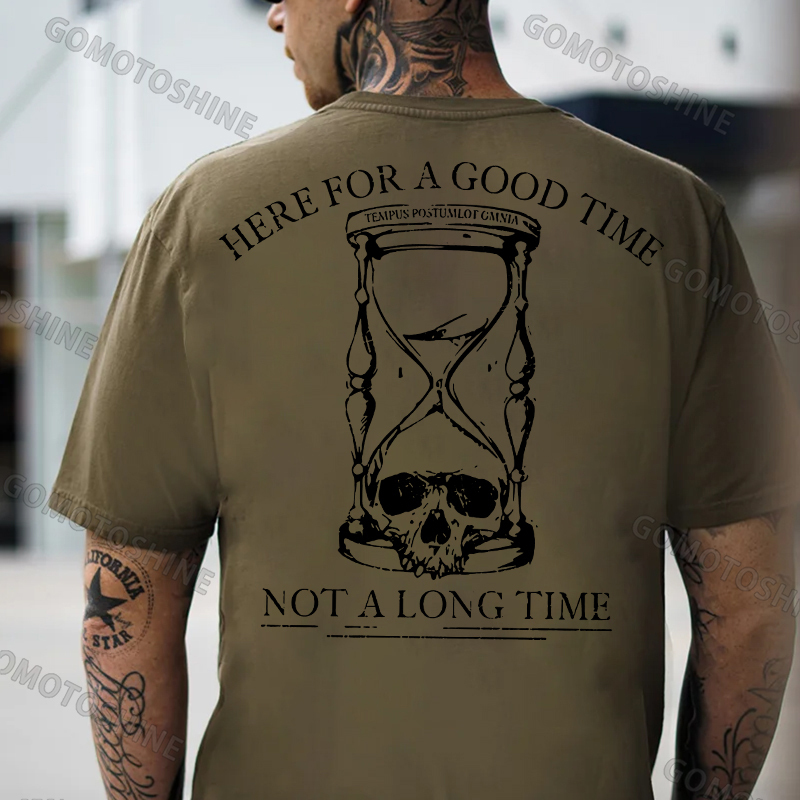 HERE FOR A GOOD TIME NOT ALONG TIME Skull Hourglass Print Men's T-Shirt