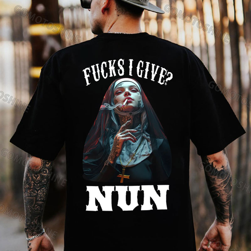 FUCKS I GIVE NUN Smoking Nun Print Men's T-Shirt