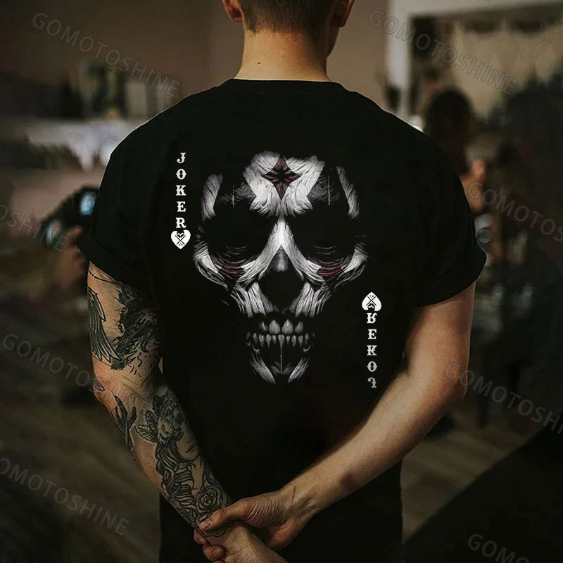 POKER Spades Joker Skull Print Men's T-Shirt