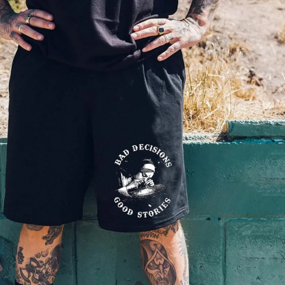BAD DECISIONS GOOD STORIES Nun Smoking Print Men's Shorts