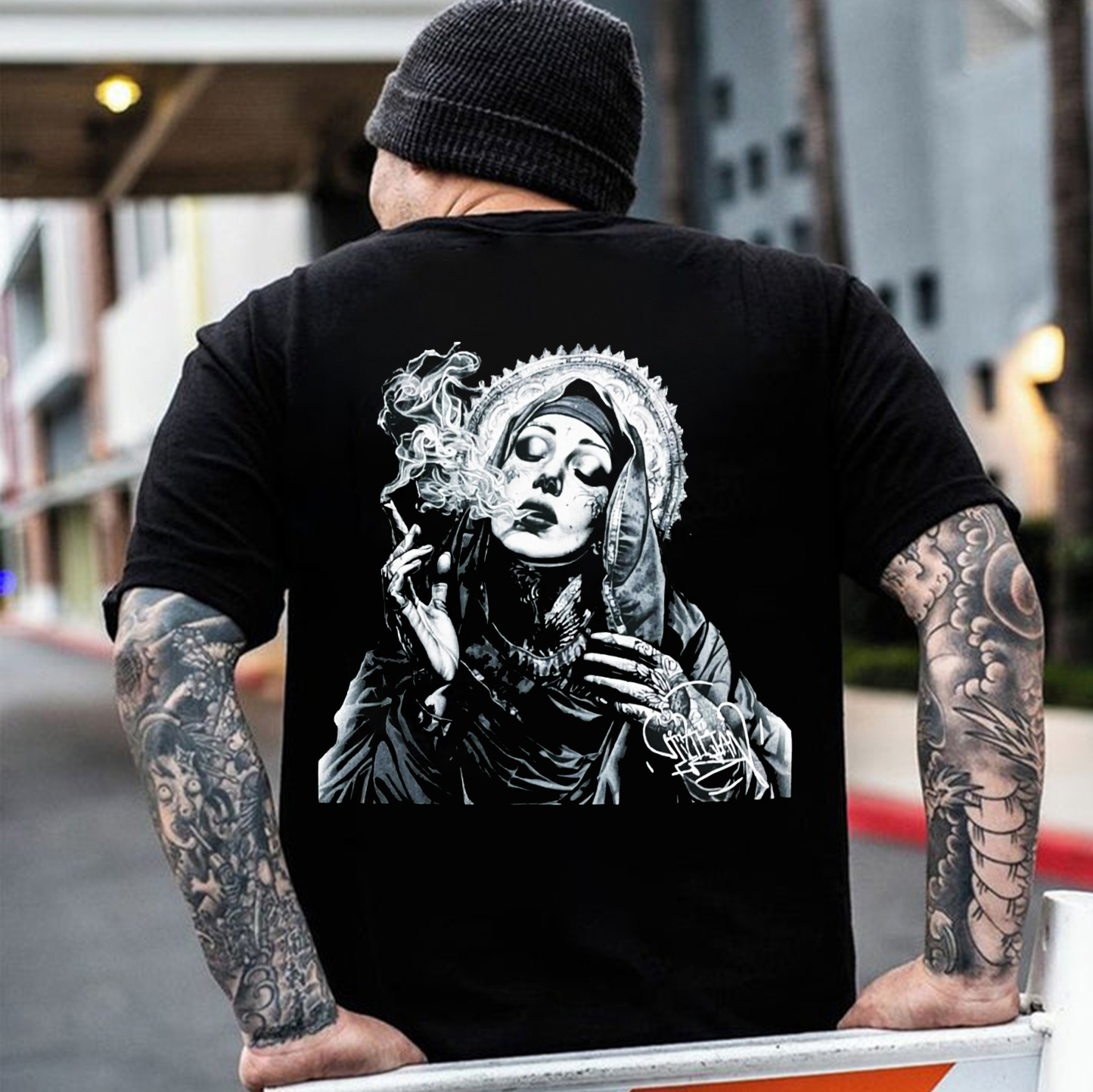 Smoking Nun Print Men's T-Shirt