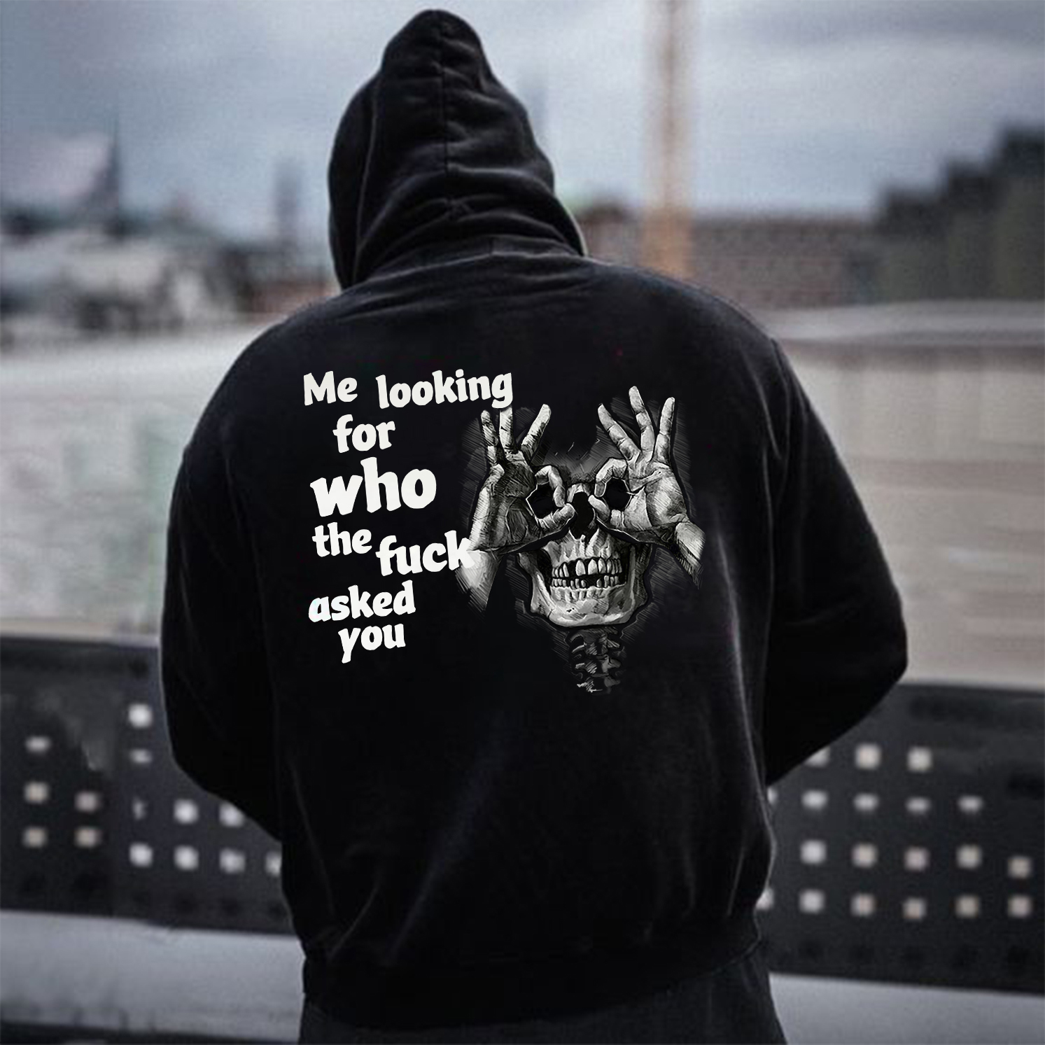 ME LOOKING FOR WHO THE FUCK ASKED YOU Skull With OK Print Men's Hoodie