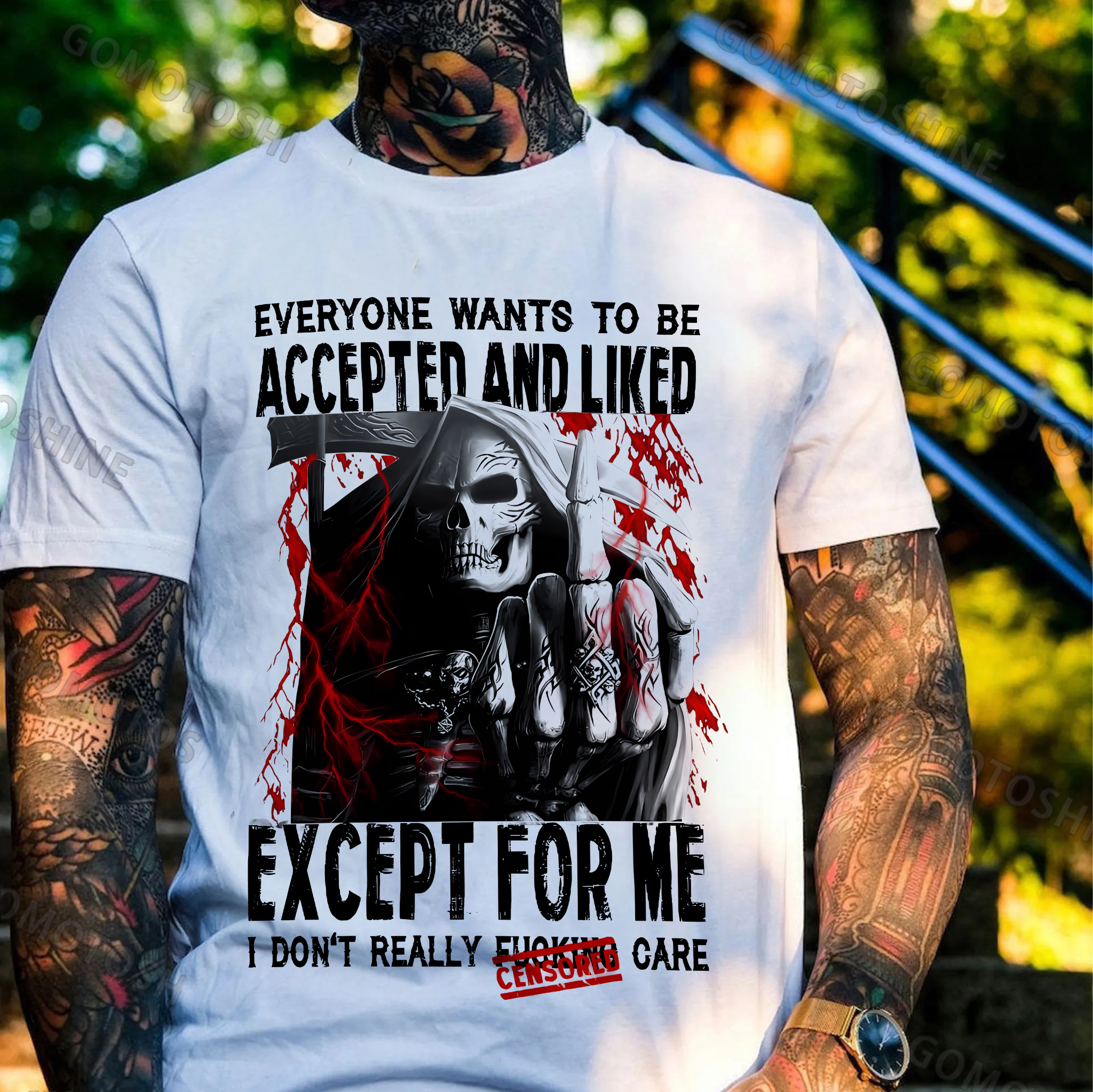 EVERYONE WANTS TO BE ACCEPTED AND LIKED EXCEPT FOR ME Defiant Skeleton Print Men's T-Shirt