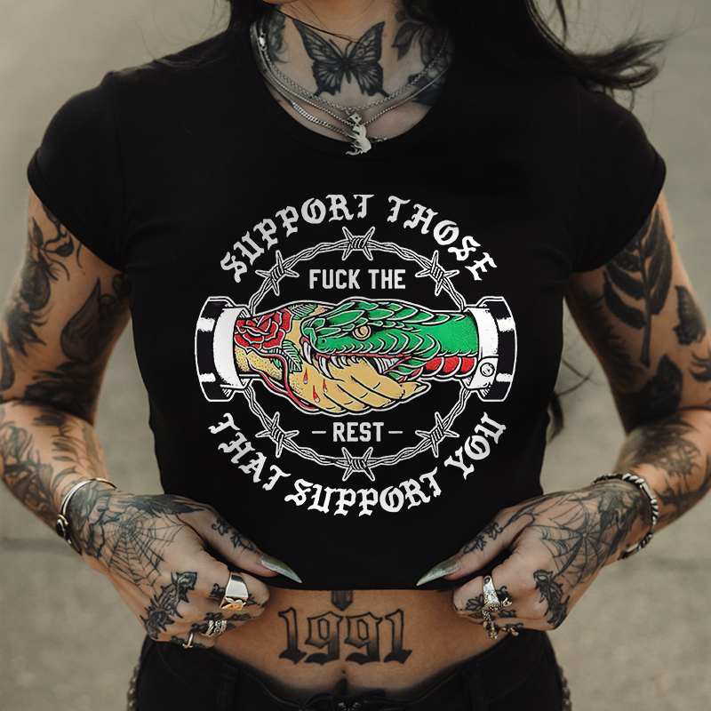 SUPPORT THOSE THAT SUPPORT YOU Snake Graphic Women's Cropped T-shirt