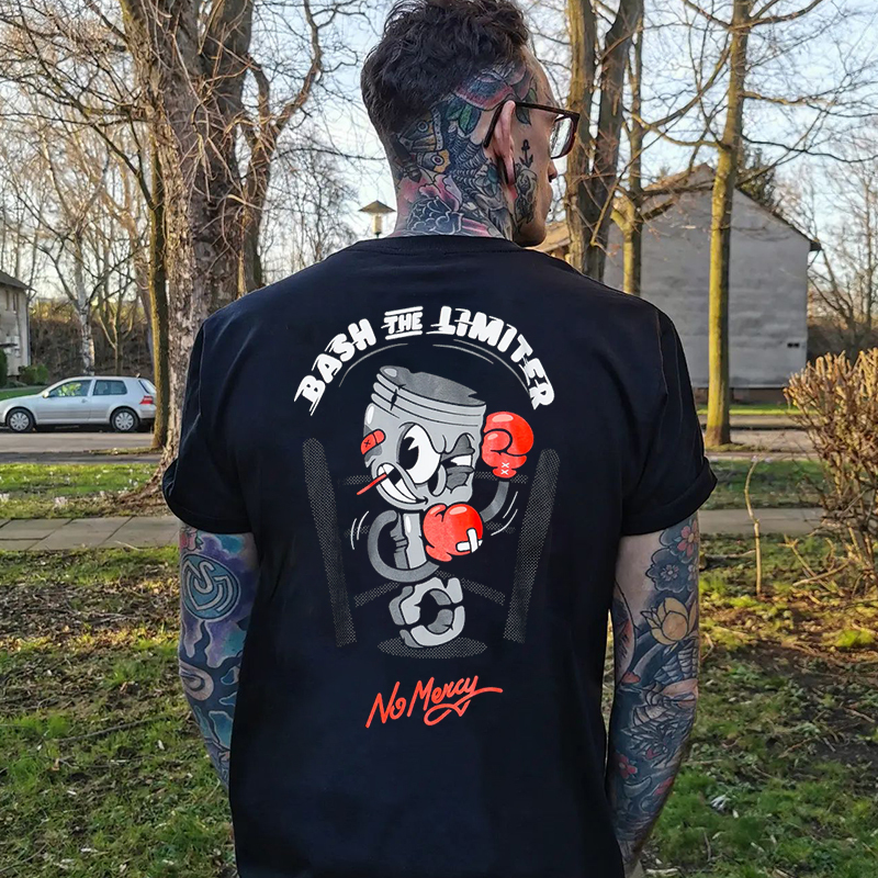 BASH THE LIMITER No Mercy Fighting Tool Man Graphic Black Print T-shirt