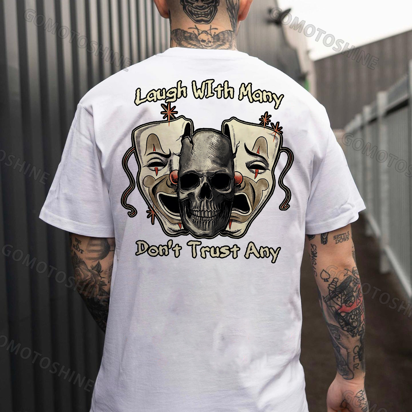 LAUGH WITH MANY DON'T TRUST ANY Mask&Skull Print Men's T-Shirt