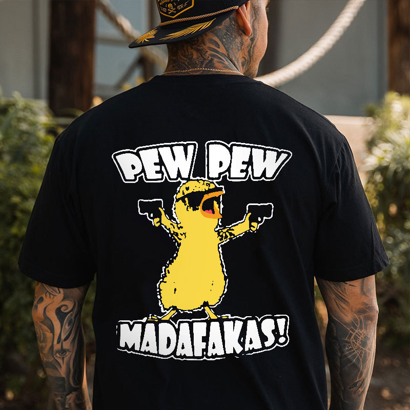 Yellow Duck Carries Pistol Letter Graphic Black Print T-shirt