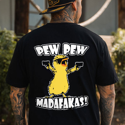 Yellow Duck Carries Pistol Letter Graphic Black Print T-shirt