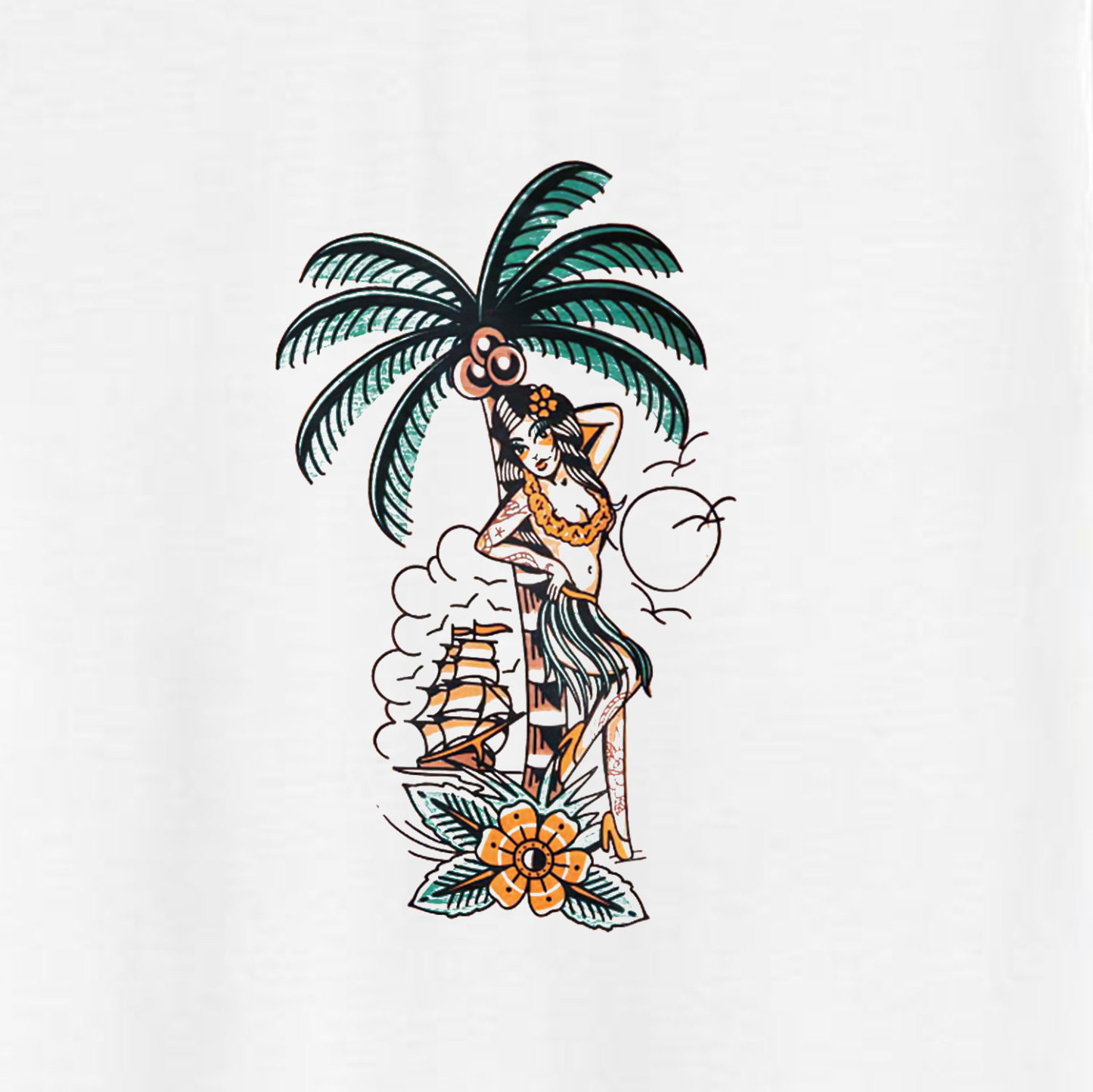 Sexy Beauty on Vacation Flower Graphic White Print T-shirt