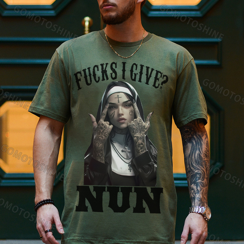 FUCKS I GIVE NUN Defiant Nun Print Men's T-Shirt