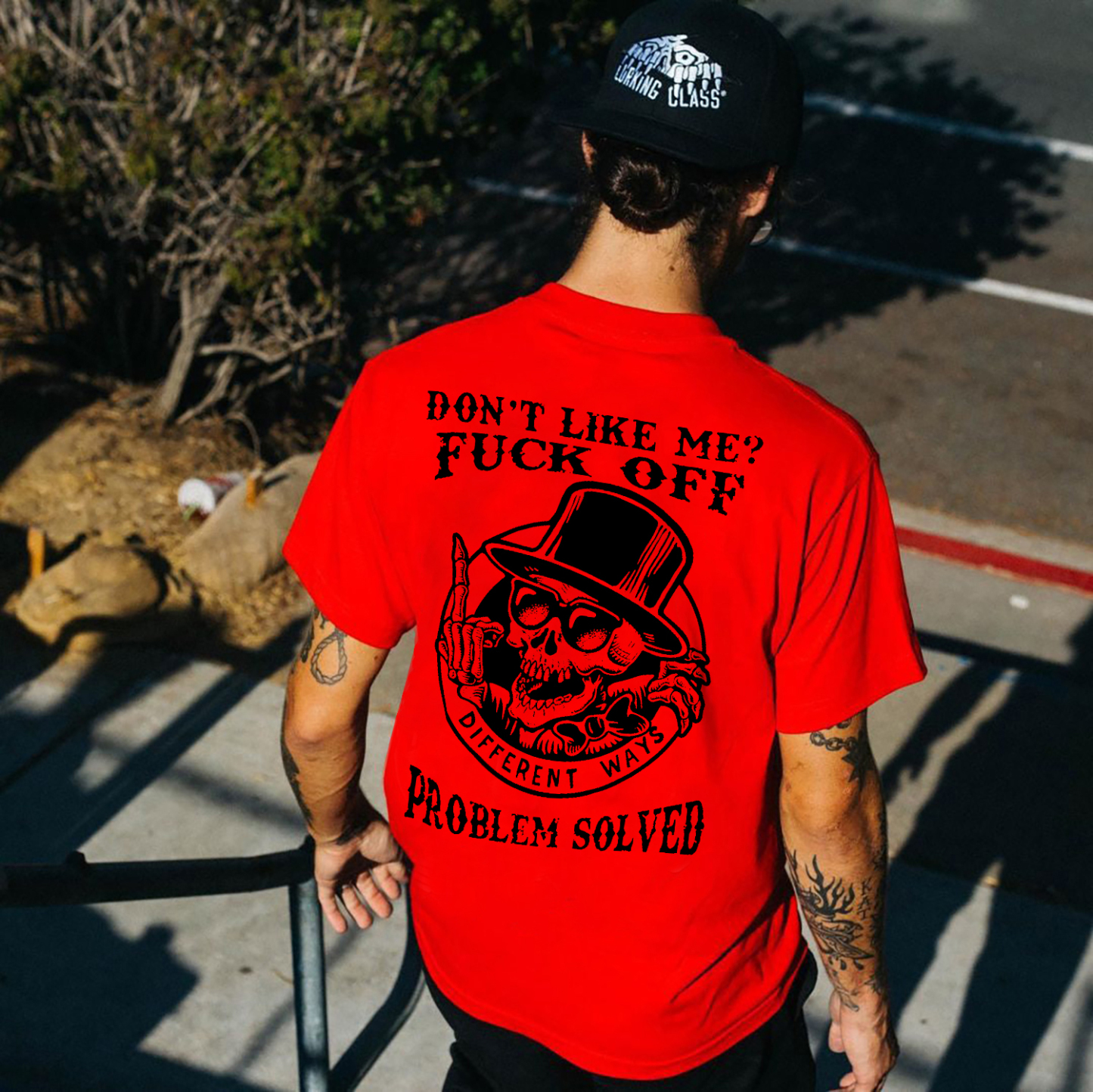 DON'T LIKE ME FUCK OFF Skeleton Print Men's T-shirt