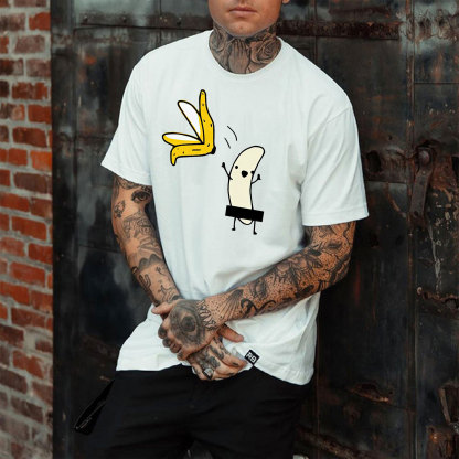 A Peeled Banana Sexy Cartoon White Print T-Shirt