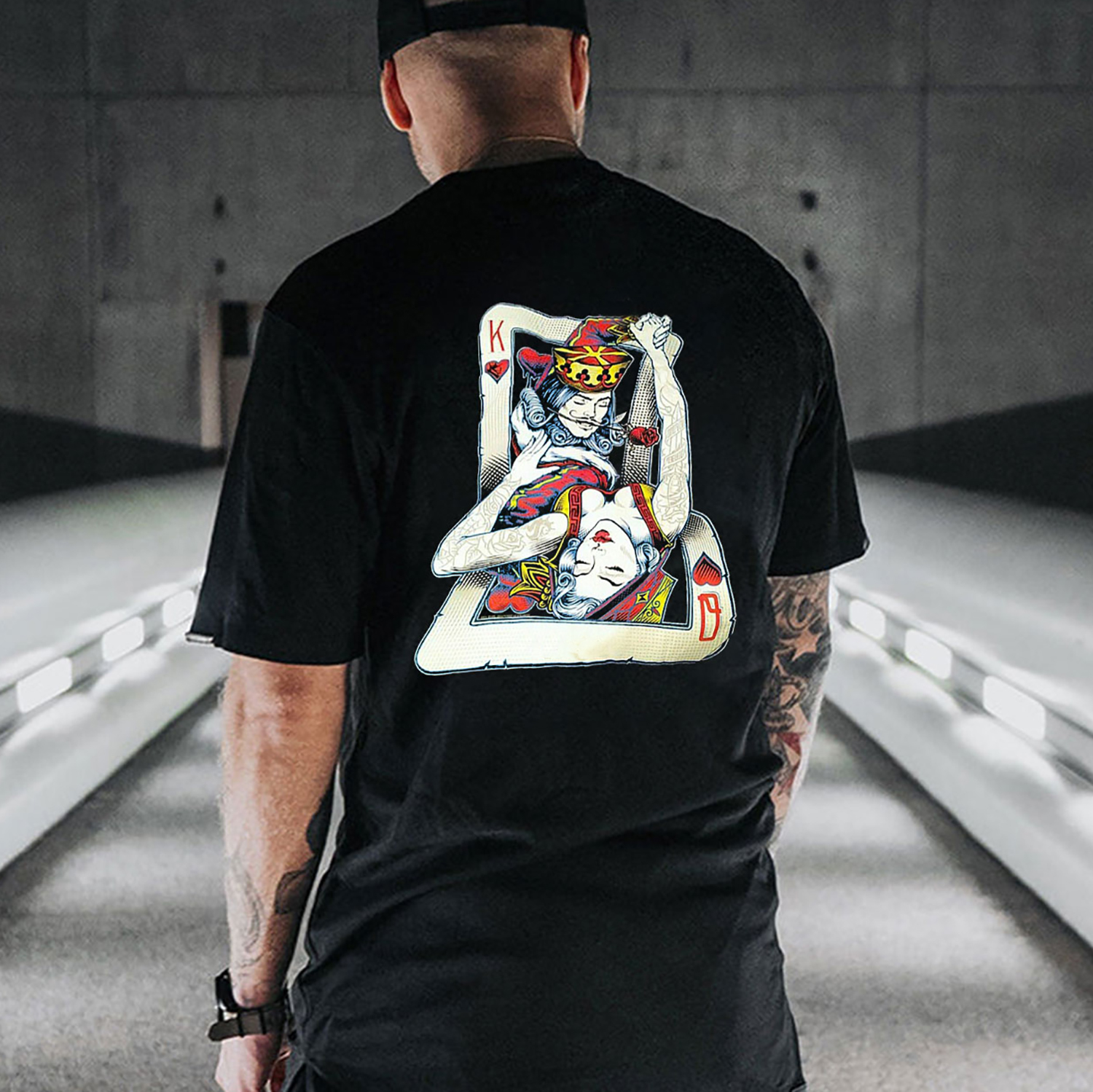 Card Queen of Hearts Casual Graphic Black Print T-shirt