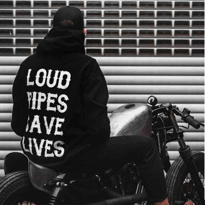 LOUD PIPES SAVE LIVES Letter Monogram Black Print Hoodie