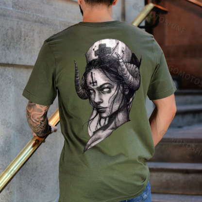 Gothic Nurses Carved with Crucifixes Graphic Casual Black Print T-Shirt