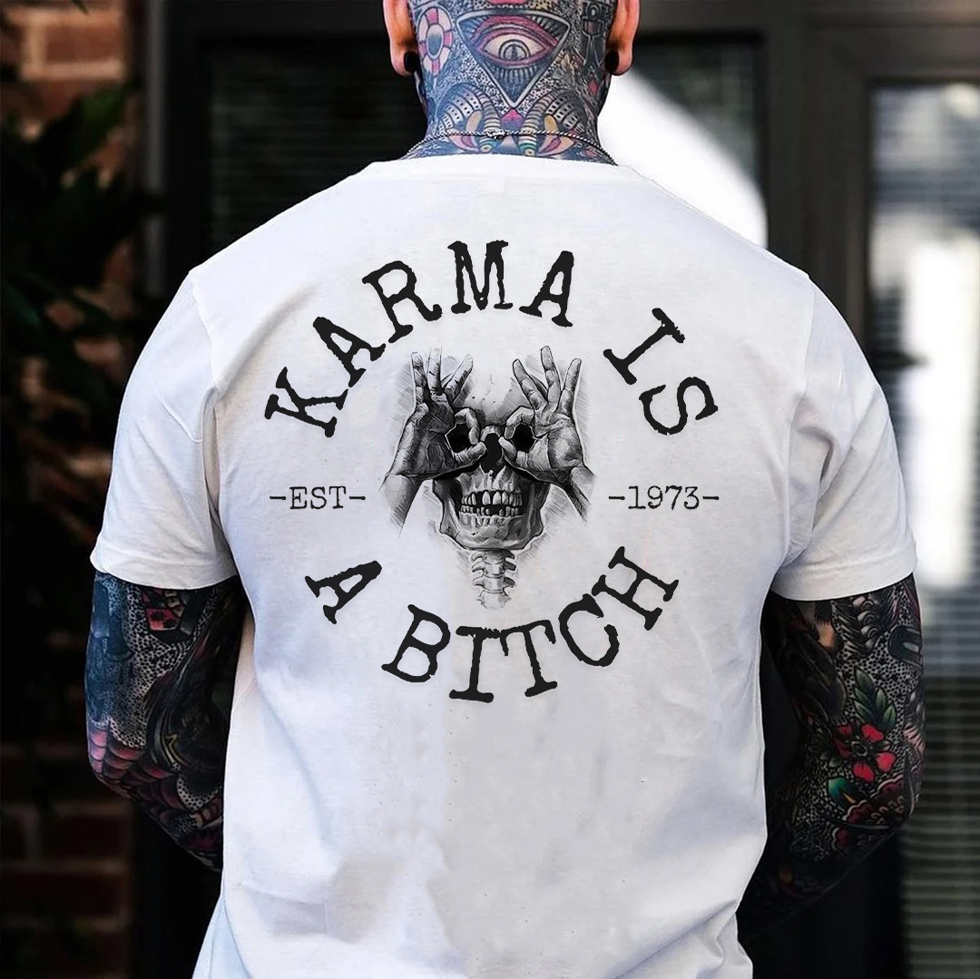 KARMA IS A BITCH Skull With OK Print Men's T-Shirt
