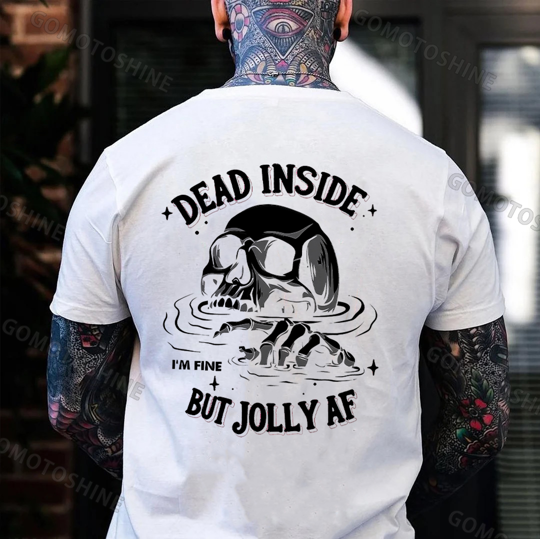 DEAD INSIDE BUT JOLLY AF Drowning Skeleton Print Men's T-Shirt
