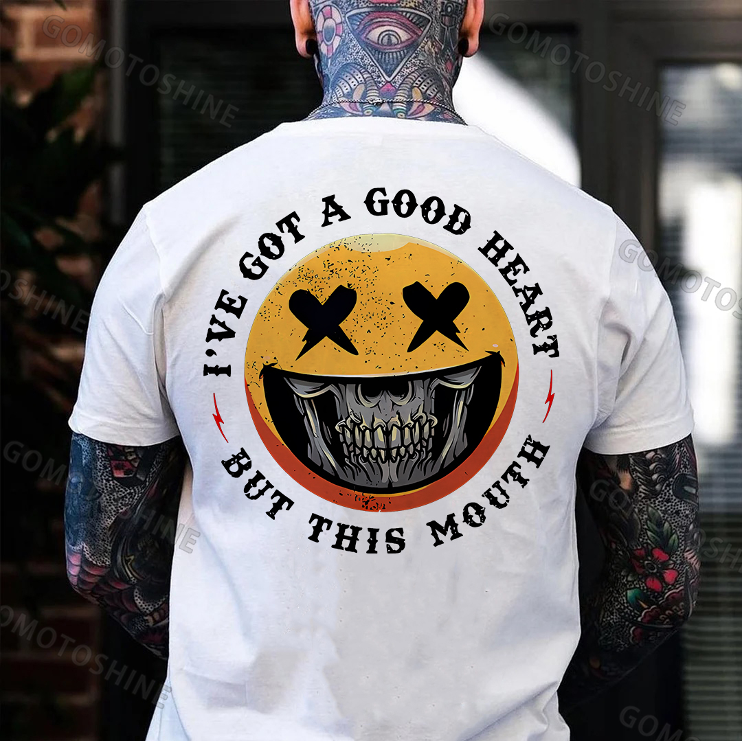 I'VE GOT A GOOD HEART BUT THIS MOUSE Skull&Evil Emoji Print Men's T-Shirt