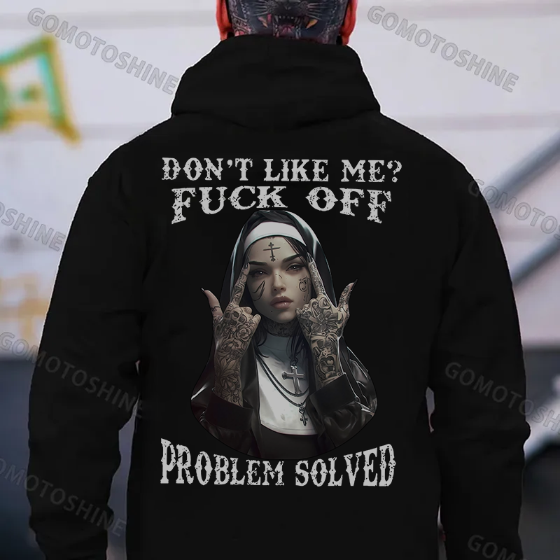 DON'T LIKE ME F*CK OFF Defiant Nun Print Men's Hoodie Image - 4