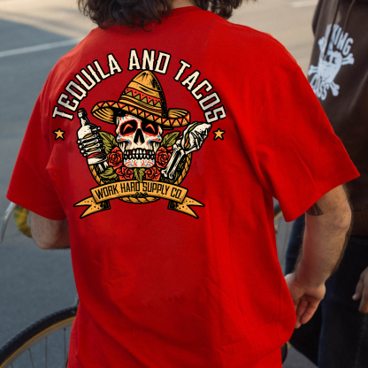 TEQUILA AND TACOS Skull and Roses Black Print T-Shirt
