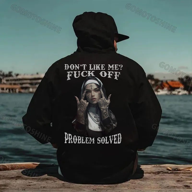 DON'T LIKE ME F*CK OFF Defiant Nun Print Men's Hoodie Image - 1
