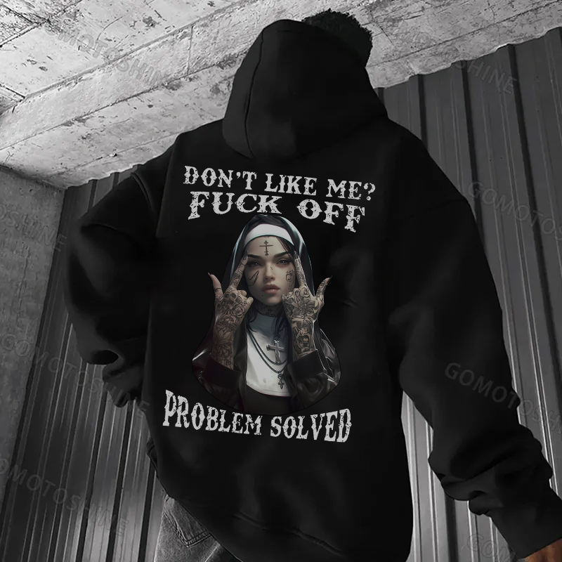 DON'T LIKE ME F*CK OFF Defiant Nun Print Men's Hoodie Image - 5
