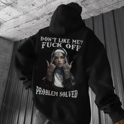 DON'T LIKE ME F*CK OFF Defiant Nun Print Men's Hoodie Image - 5