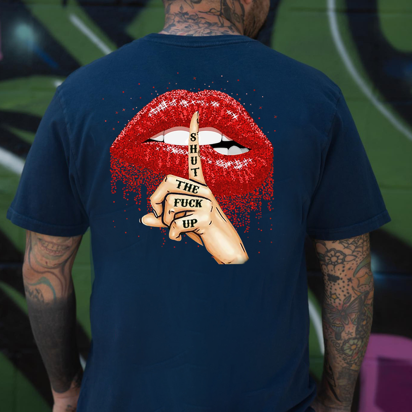 SHUT THE FUCK UP Sexy Lips Keeping Silent Black Print T-Shirt