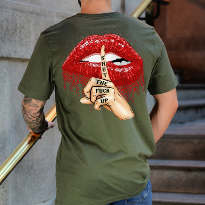 SHUT THE FUCK UP Sexy Lips Keeping Silent Black Print T-Shirt