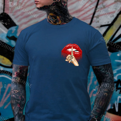 SHUT THE FUCK UP Sexy Lips Keeping Silent Black Print T-Shirt