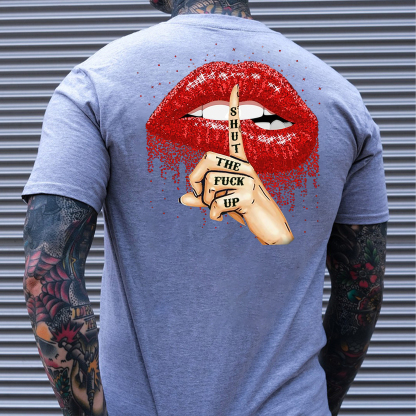 SHUT THE FUCK UP Sexy Lips Keeping Silent Black Print T-Shirt