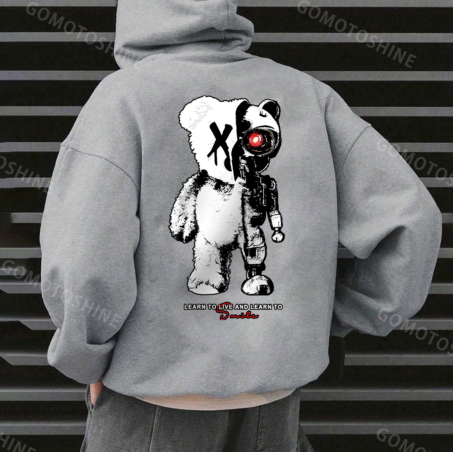 LEARN TO LIVE AND LEARN TO SMILE Deconstruction Bear Print Men's Hoodie