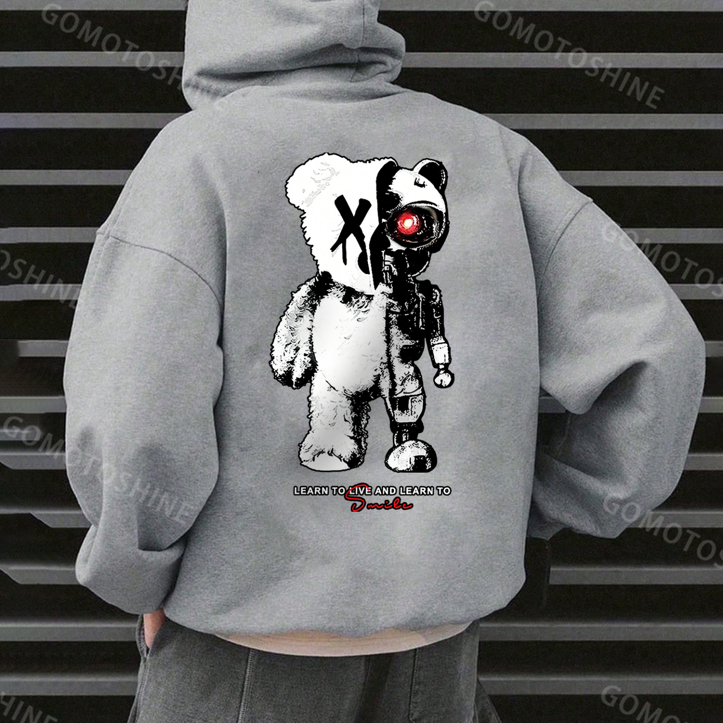 LEARN TO LIVE AND LEARN TO SMILE Deconstruction Bear Print Men's Hoodie