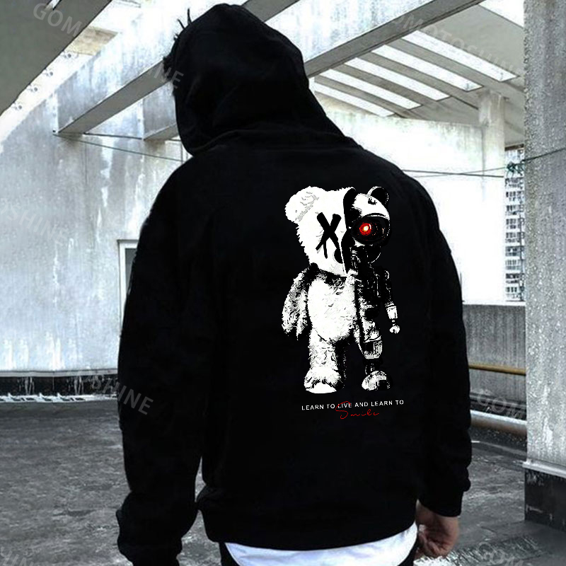 LEARN TO LIVE AND LEARN TO SMILE Deconstruction Bear Print Men's Hoodie