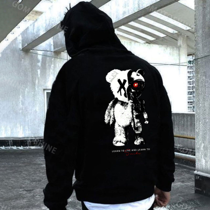 LEARN TO LIVE AND LEARN TO SMILE Deconstruction Bear Print Men's Hoodie