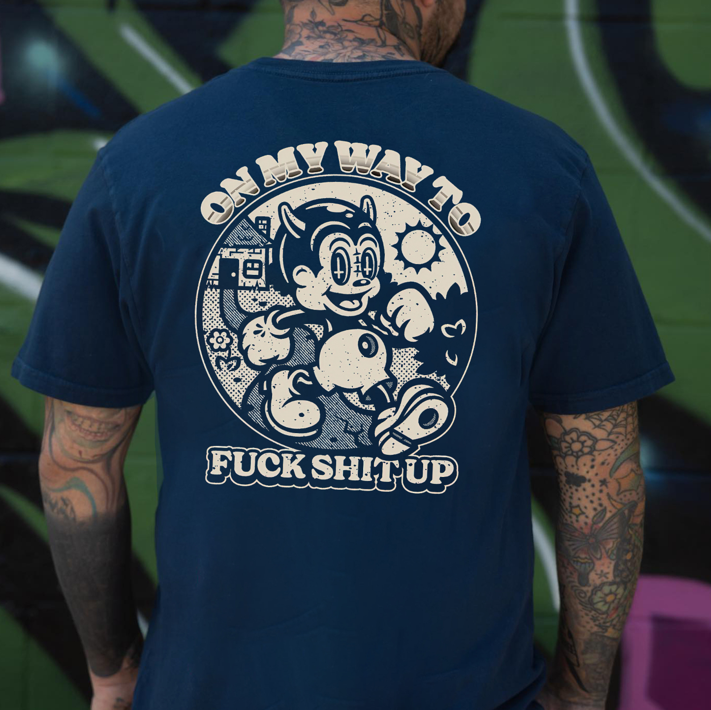 ON MY WAY TO FUCK SHIT UP Black Print T-Shirt