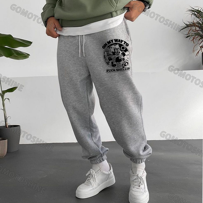 ON MY WAY TO FUCK SHIT UP Little Devil Men's Print Sweatpants