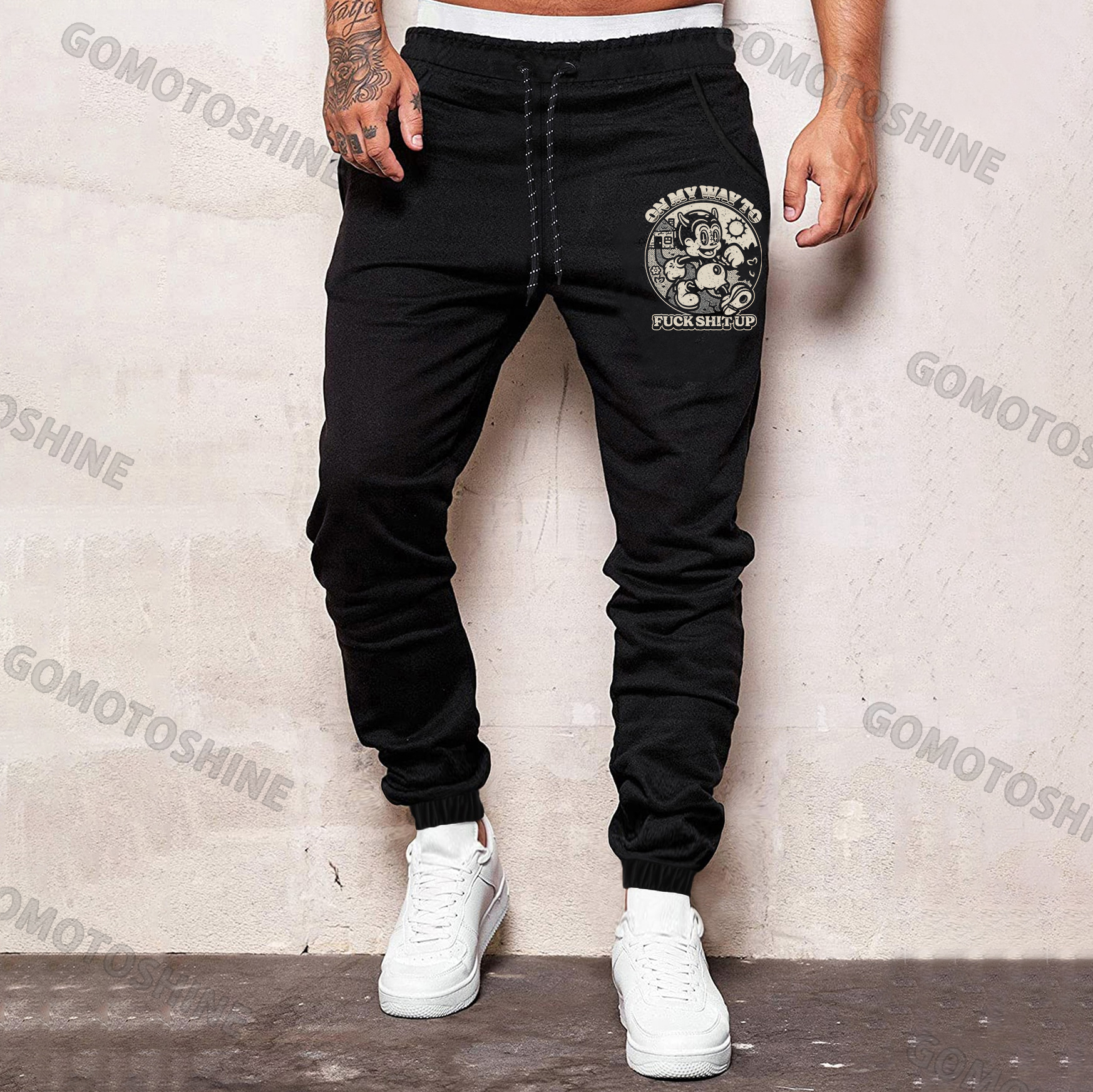 ON MY WAY TO FUCK SHIT UP Little Devil Men's Print Sweatpants