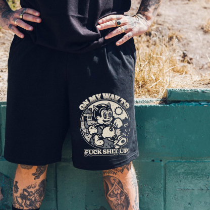 ON MY WAY TO FUCK SHIT UP Little Demon Black Print Shorts