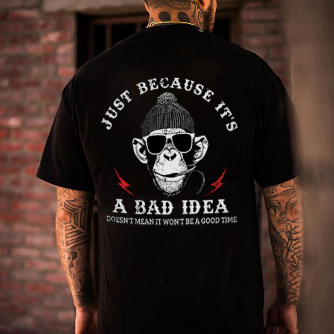 JUST BECAUSE IT'S A BAD IDEA Monkey Black Print T-Shirt