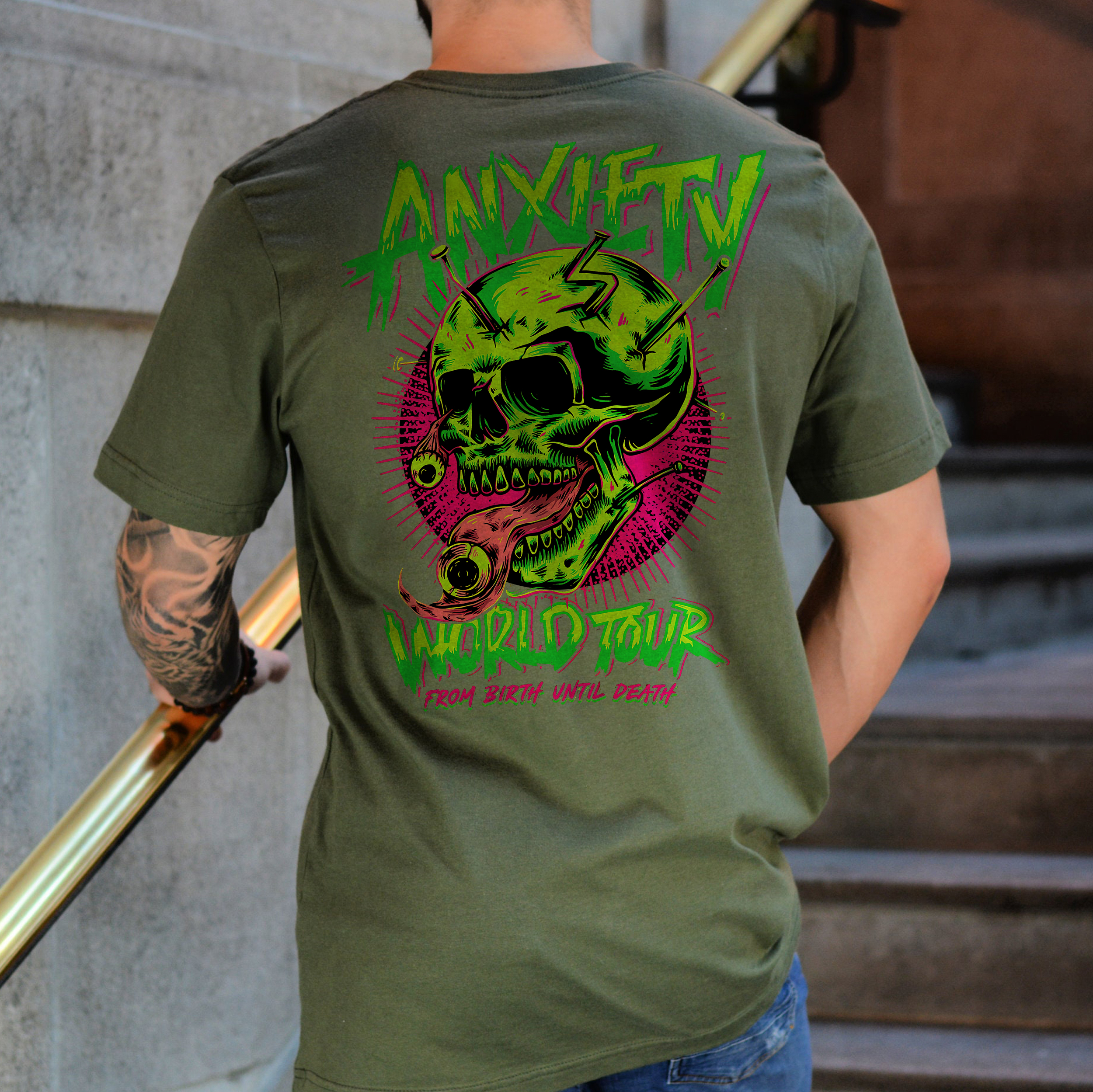 ANXIETY WORLD TOUR Skull Black Print T-Shirt
