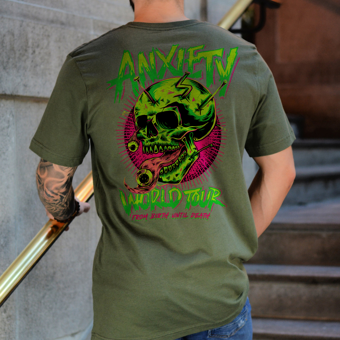 ANXIETY WORLD TOUR Skull Black Print T-Shirt